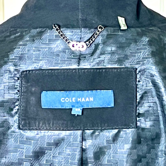 COLE HAAN Women’s Leather Suede Long Sleeve Open Front Jacket Black Size S Flowy - Picture 2 of 9